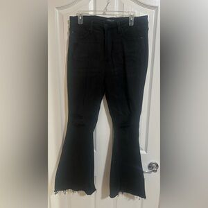 Women’s Judy Blue Flare Jeans Black Distressed Ripped Stretch Goth Size 13/31.